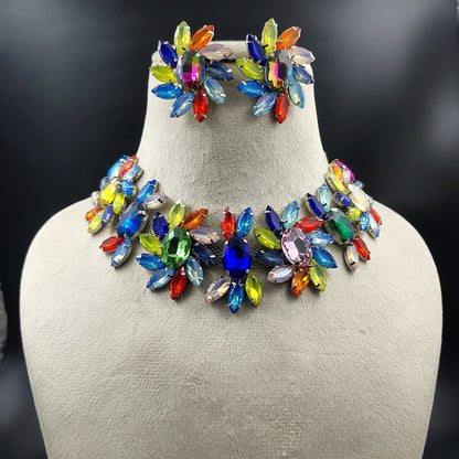 Crystal Flower Statement Necklace, Purple Iridescent Petals