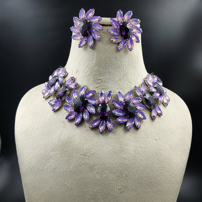 Crystal Flower Statement Necklace, Purple Iridescent Petals