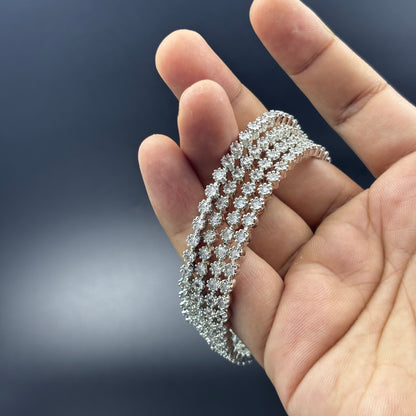 Crystal Rhinestone Stretch Bangles, Silver-Toned, Set of 4, Elastic Fashion Bracelets size 2 6