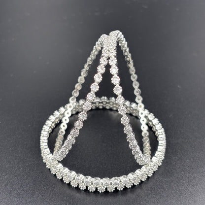 Crystal Rhinestone Stretch Bangles, Silver-Toned, Set of 4, Elastic Fashion Bracelets size 2 6