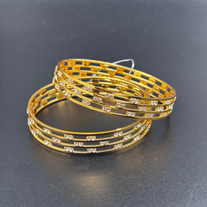Gold Plated Crystal Bangles Set, Traditional Design, set of 2 size 2 6