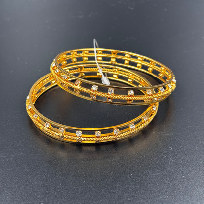 Traditional Gold-Plated Bangles with Crystal Stones, Set of 2, Ethnic Design size 2 6