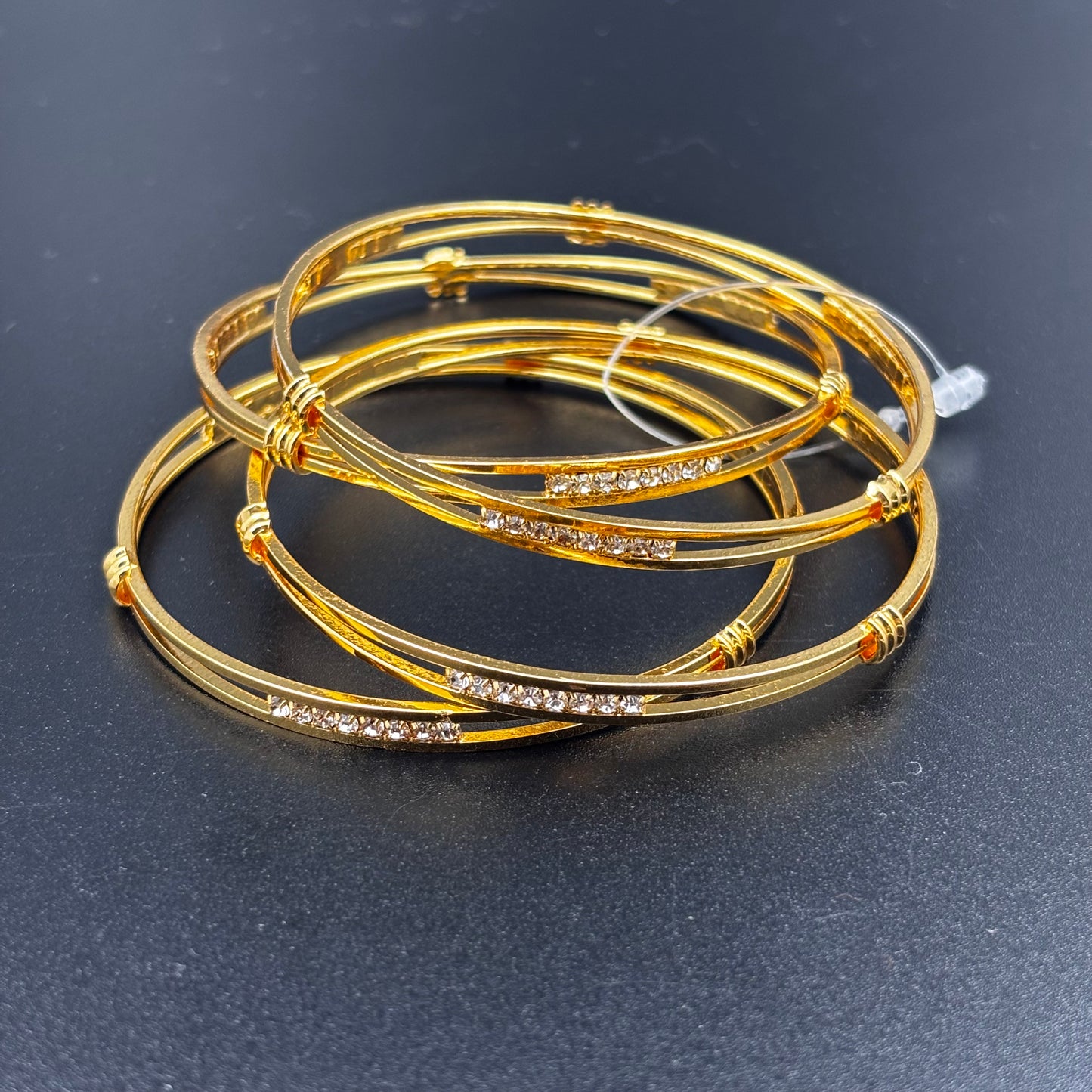 Gold-Plated Crystal Bangle Bracelet Set, Rhinestone Studded, 4 Pieces size 2 6