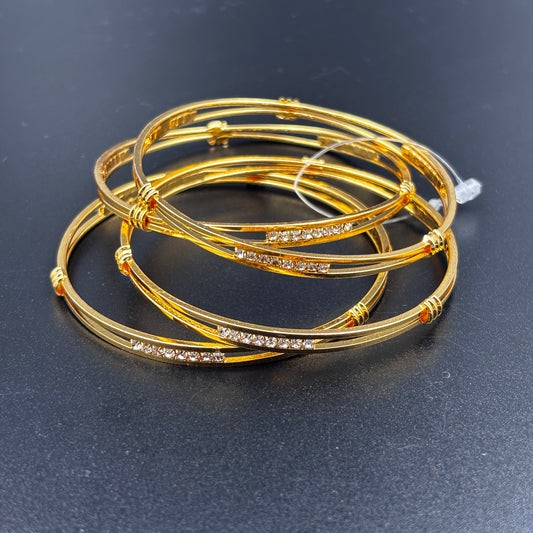 Gold-Plated Crystal Bangle Bracelet Set, Rhinestone Studded, 4 Pieces size 2 6