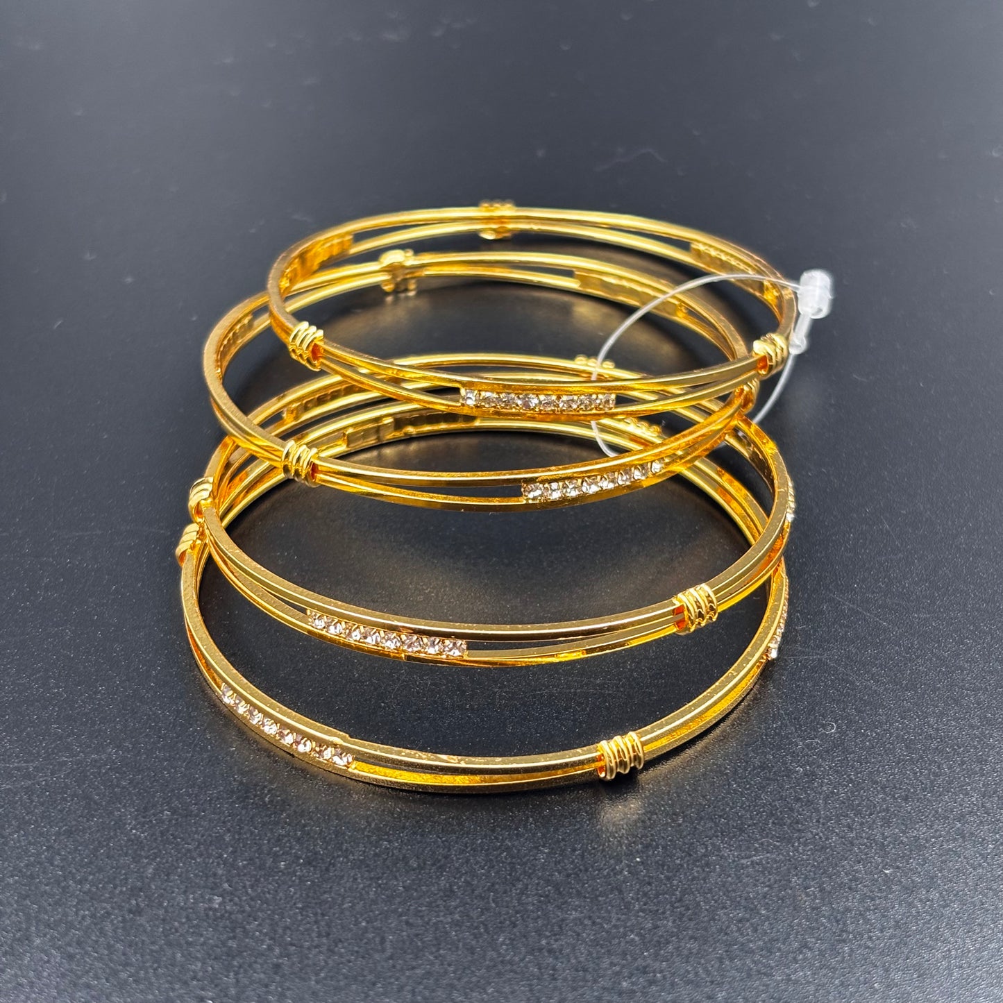 Gold-Plated Crystal Bangle Bracelet Set, Rhinestone Studded, 4 Pieces size 2 6