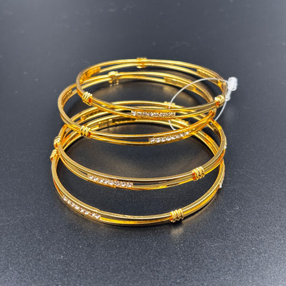 Gold-Plated Crystal Bangle Bracelet Set, Rhinestone Studded, 4 Pieces size 2 6
