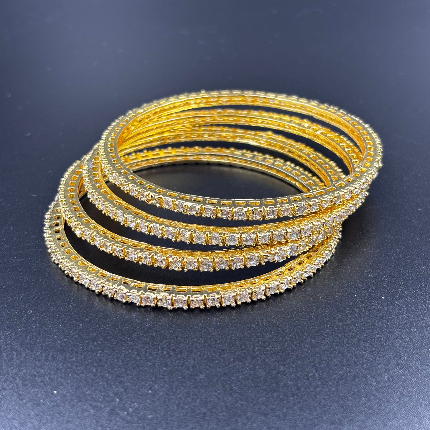 Crystal Studded Gold-Plated Bangles Set, Traditional Design, Set of 4 size 2 6