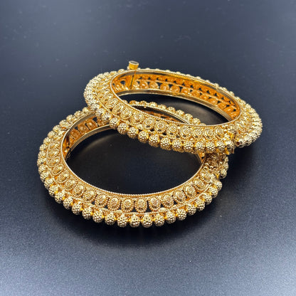 Traditional Gold-Plated Bangles with Beaded Design, Set of 2, Size 2 6