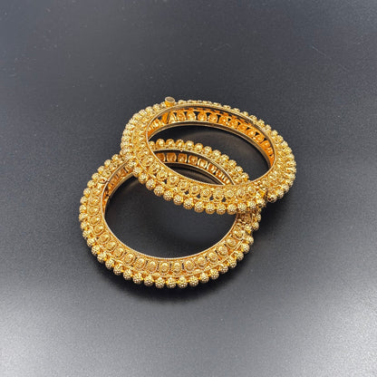 Traditional Gold-Plated Bangles with Beaded Design, Set of 2, Size 2 6