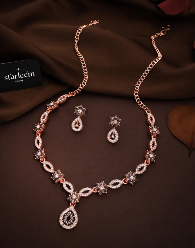 Grey Rose Gold Choker Necklace Set