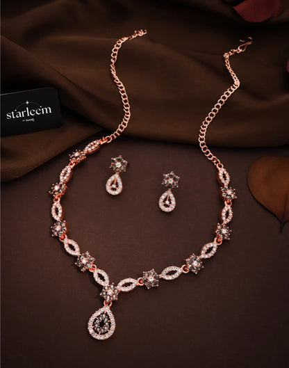 Grey Rose Gold Choker Necklace Set