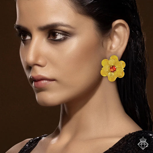 Anti-Tarnish Ruby Flower Earrings