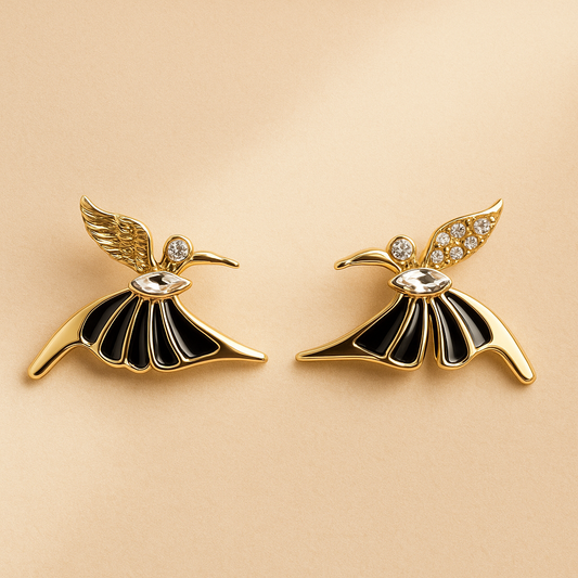 Fashion Jewelry Black and Gold Butterfly Stud Earrings