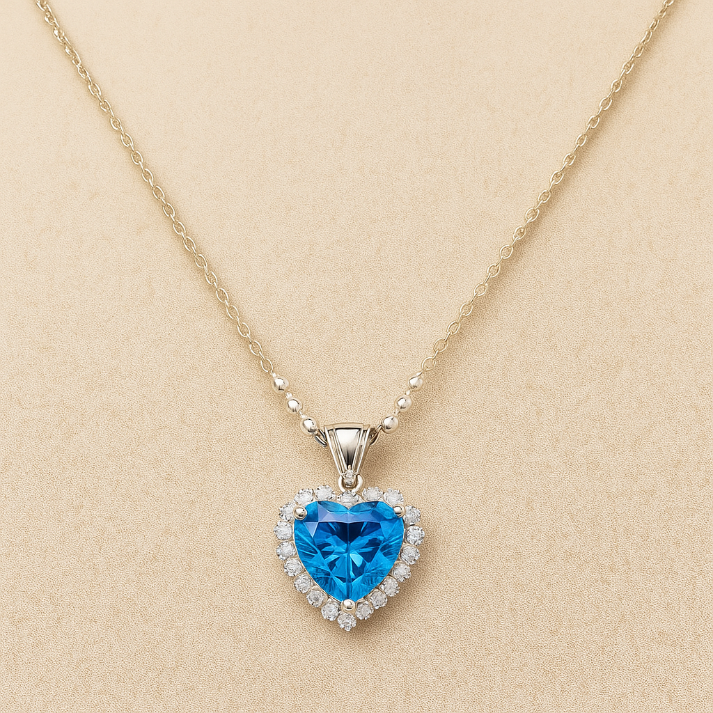 Sterling Silver Blue Crystal Teardrop Pendant Chain