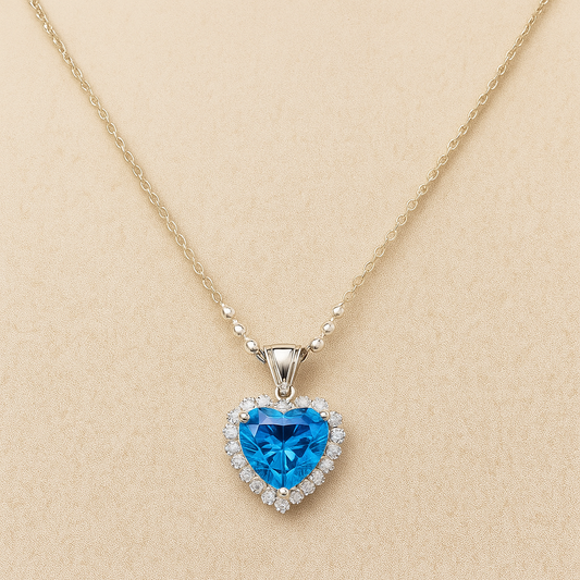 Sterling Silver Blue Crystal Teardrop Pendant Chain