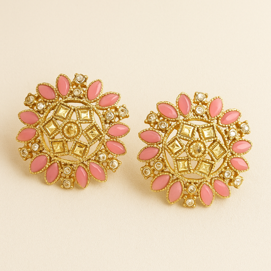 Gold and Pink Stud Earrings