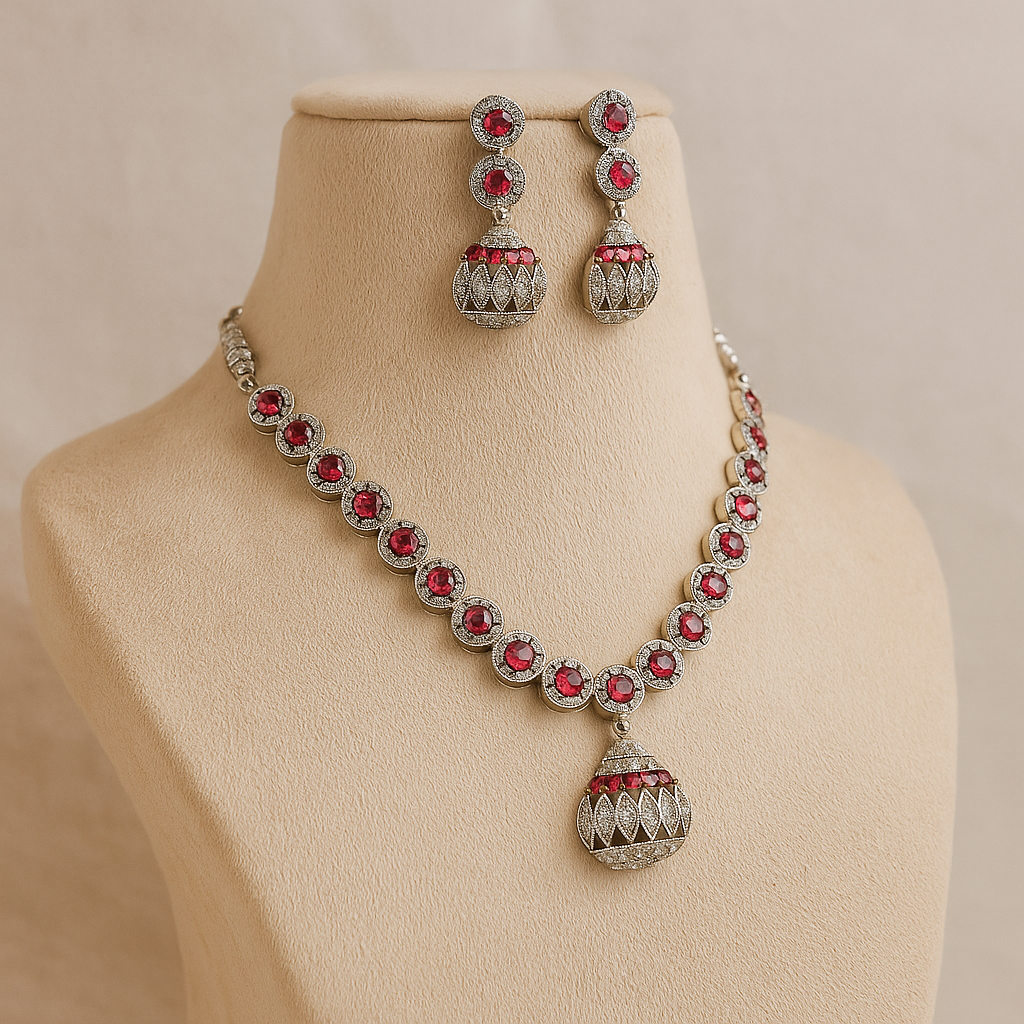 Exquisite Silver & Diamond Necklace Set