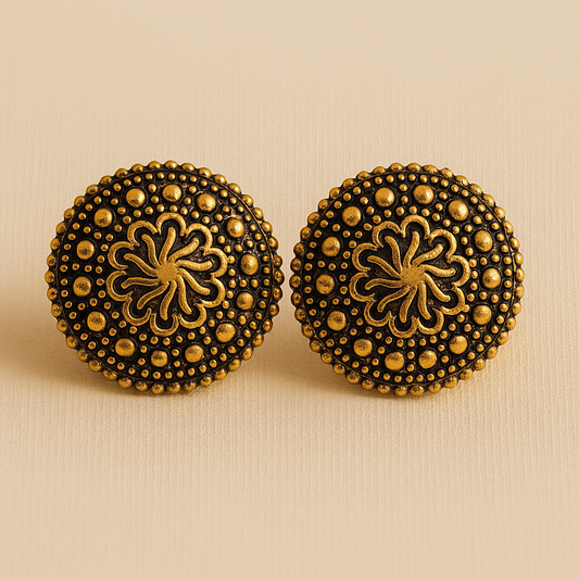 Gold-Plated Traditional Stud Earrings with Orange Stone