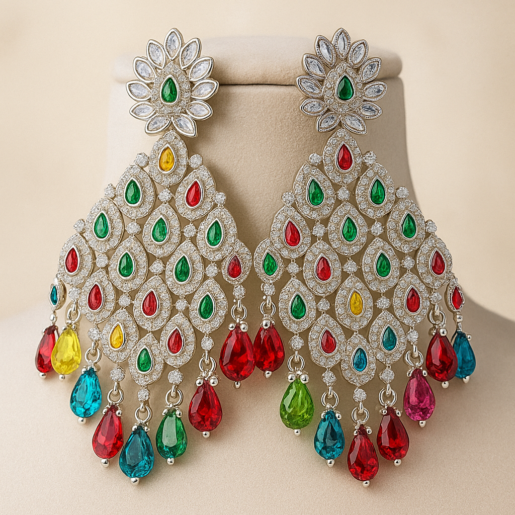 Traditional Indian Style Crystal Chandelier Earrings