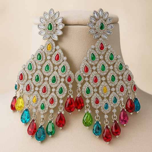 Traditional Indian Style Crystal Chandelier Earrings