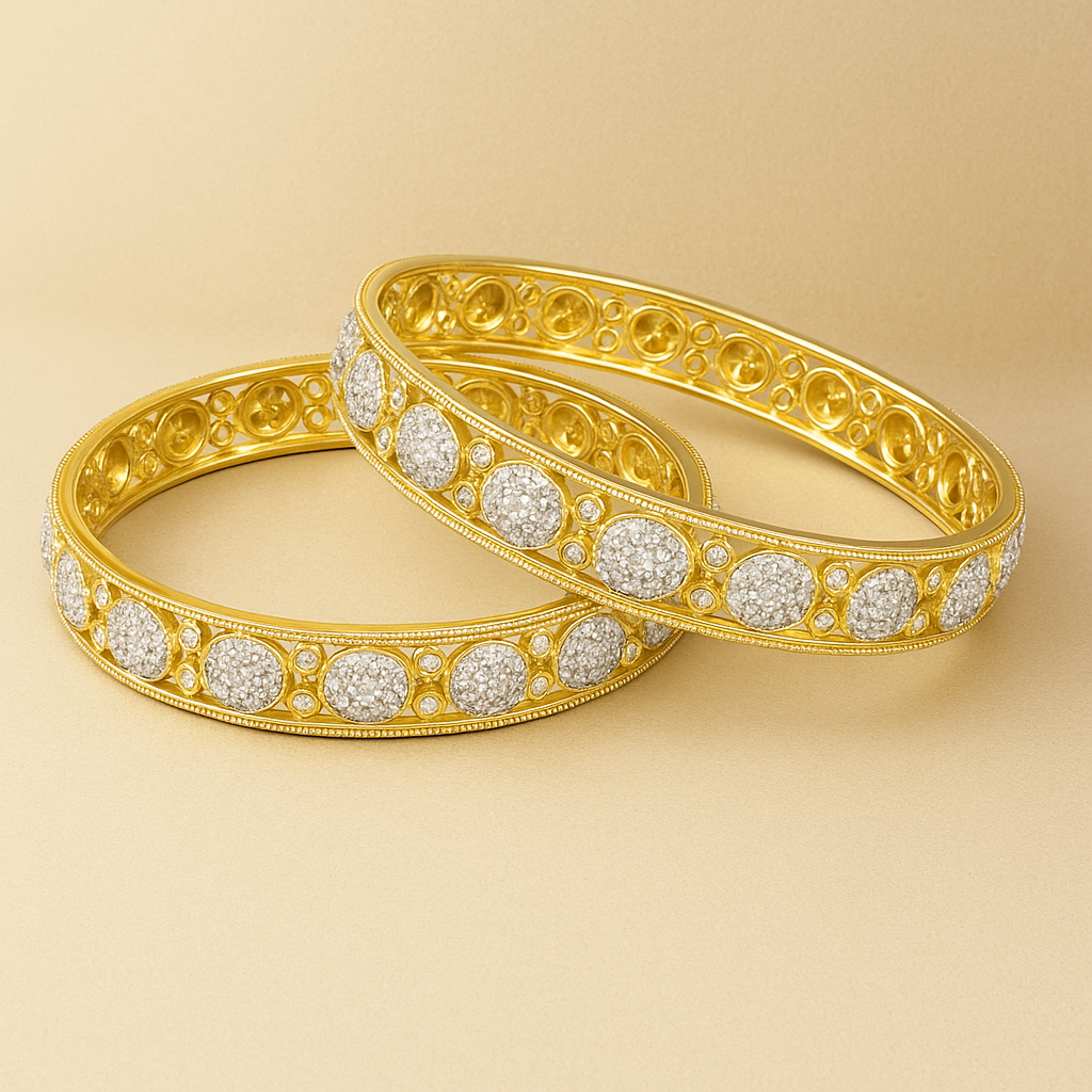 Two-Tone Traditional Bangles Set, Silver and Gold Plated