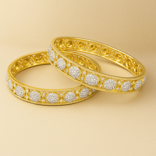 Two-Tone Traditional Bangles Set, Silver and Gold Plated