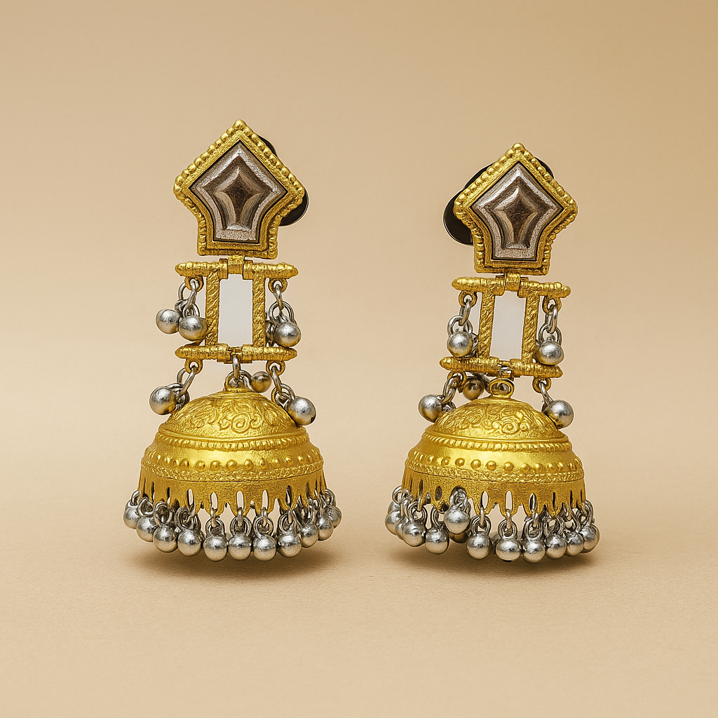 Gold & Silver Jhumka Earrings – Traditional Ethnic Jewelry