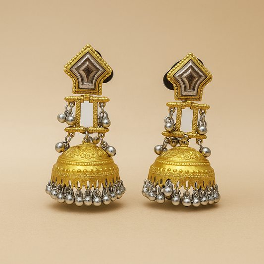 Gold & Silver Jhumka Earrings – Traditional Ethnic Jewelry