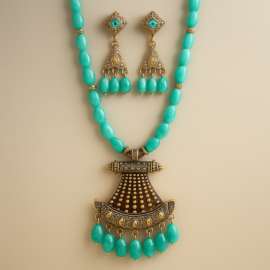 Vintage Style Turquoise Beaded Necklace Set