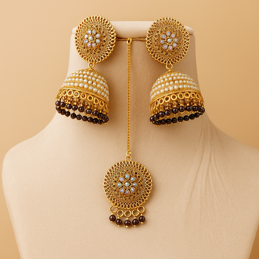 Traditional Jhumka Earrings with Maang Tikka Set