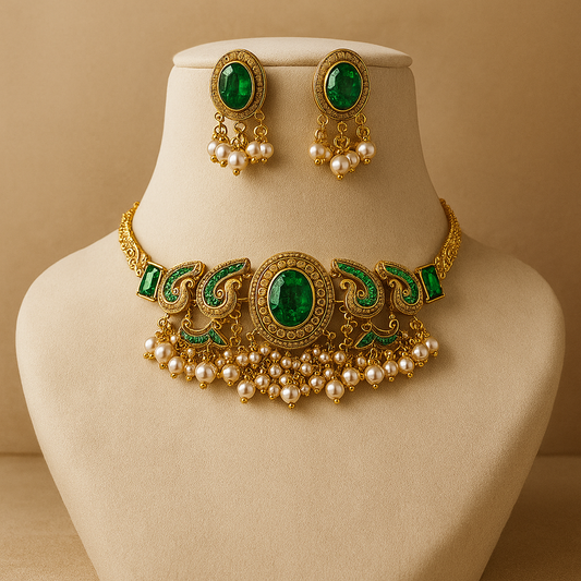 pearl choker necklace and earrings set