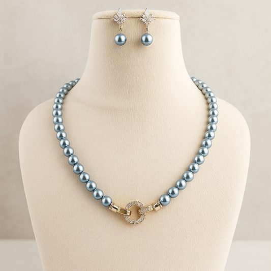 Swarovski crystal Replica Pearl Necklace With Zircon Clasp Beige