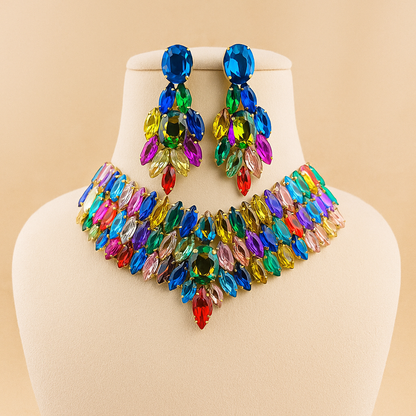 Multicoloured Crystal Statement Earrings, Marquise Cut Gems, Rainbow Drop Design, Fashion Jewellery