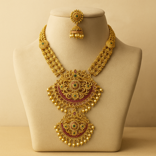 Traditional Gold-Plated Necklace Set with Jhumka Earrings