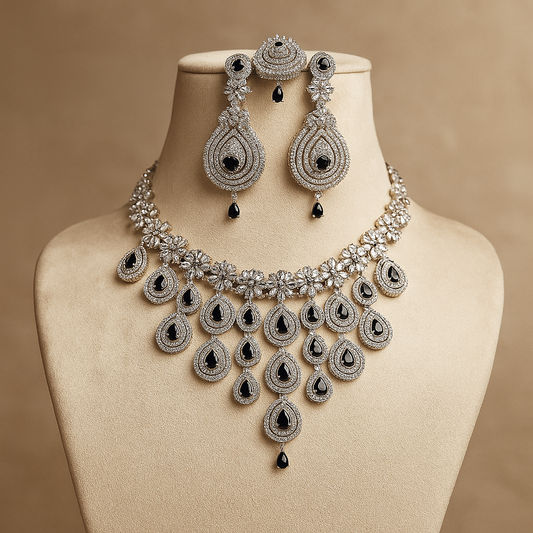 Luxury Crystal Statement Necklace Set with Black Stones