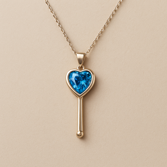 Heart Key Pendant Chain with Blue Crystal