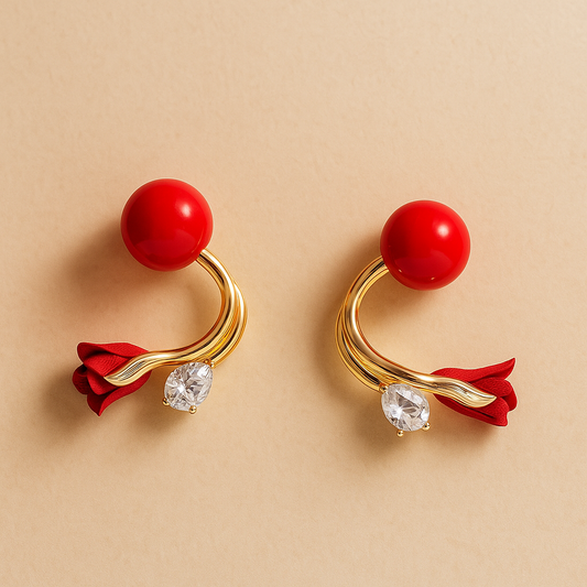Elegant Red and Gold Crystal Stud Earrings