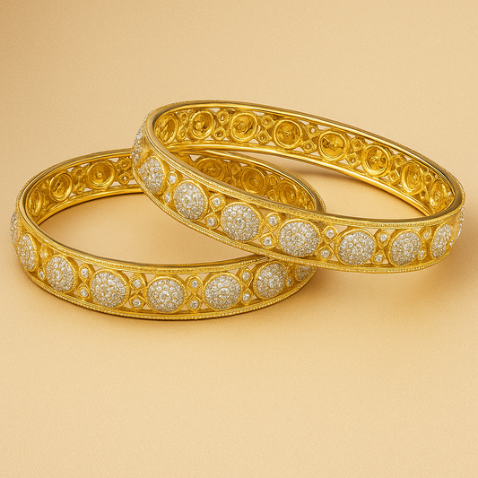 Gold-Plated Crystal Bracelets, Traditional Indian Style, Set of 2
