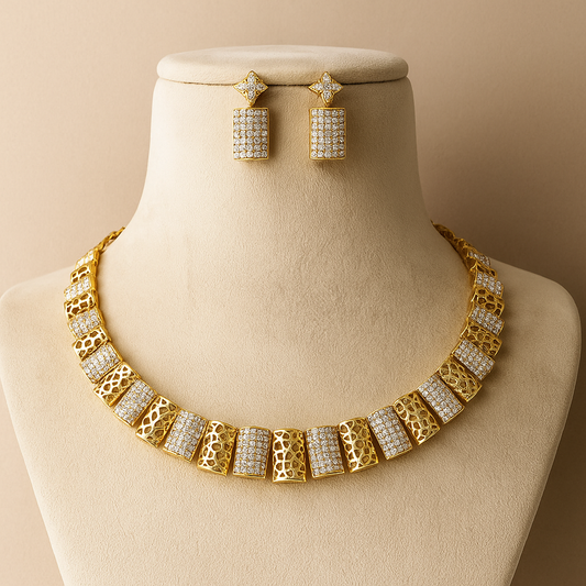 Luxury Crystal Rhinestone Collar Necklace and Earrings Set
