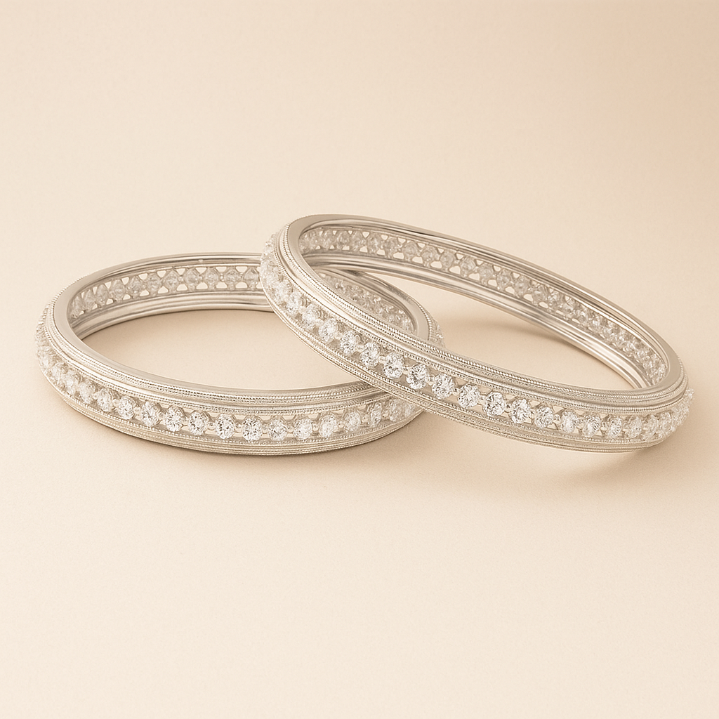 Crystal-Studded Silver Bangles Set