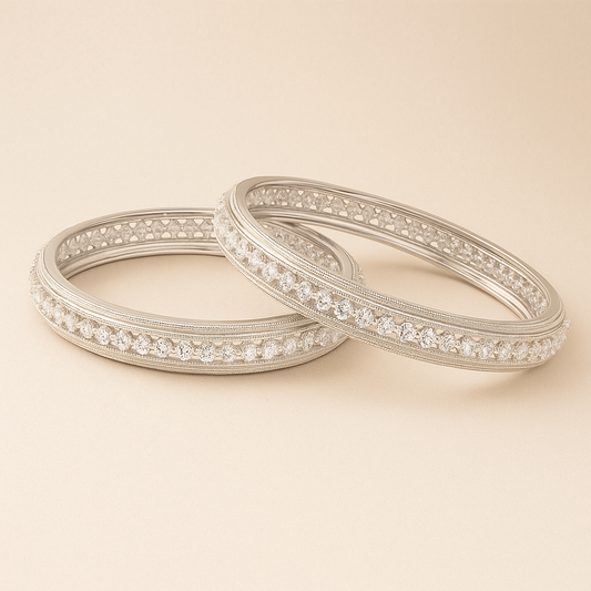 Crystal-Studded Silver Bangles Set