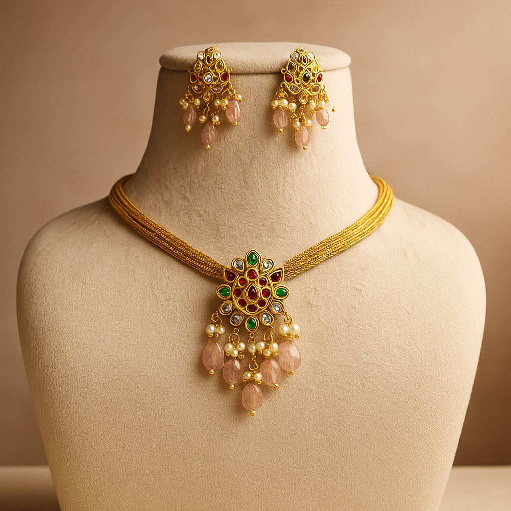 luxurious gold necklace and matching earrings set