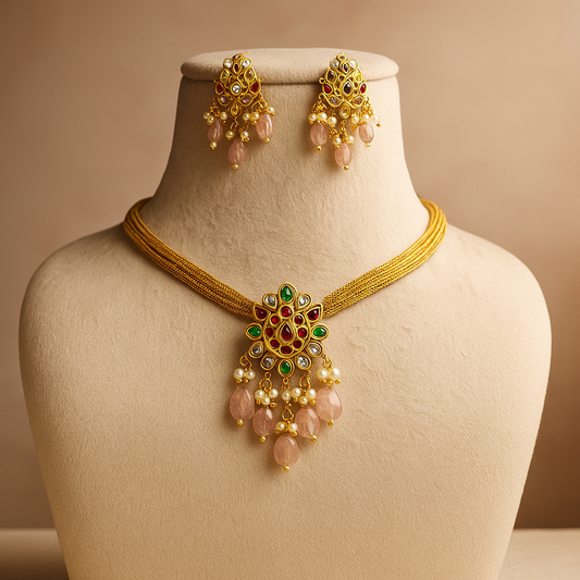 luxurious gold necklace and matching earrings set