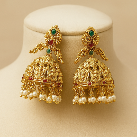 Traditional Gold-Plated Jhumka Earrings with Pearl Drops