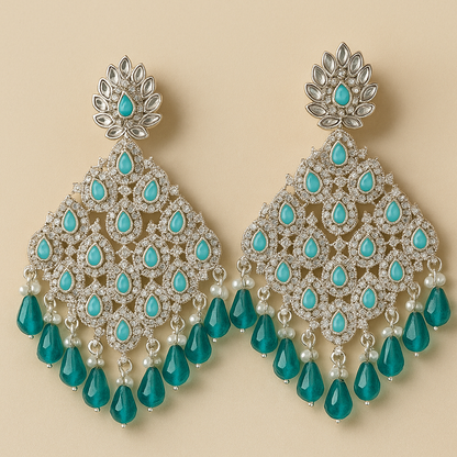 Silver and Blue Chandelier Earrings – Traditional Statement Jewelry