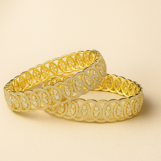 Luxury Crystal Bangles Set, Gold-Plated, Traditional Design