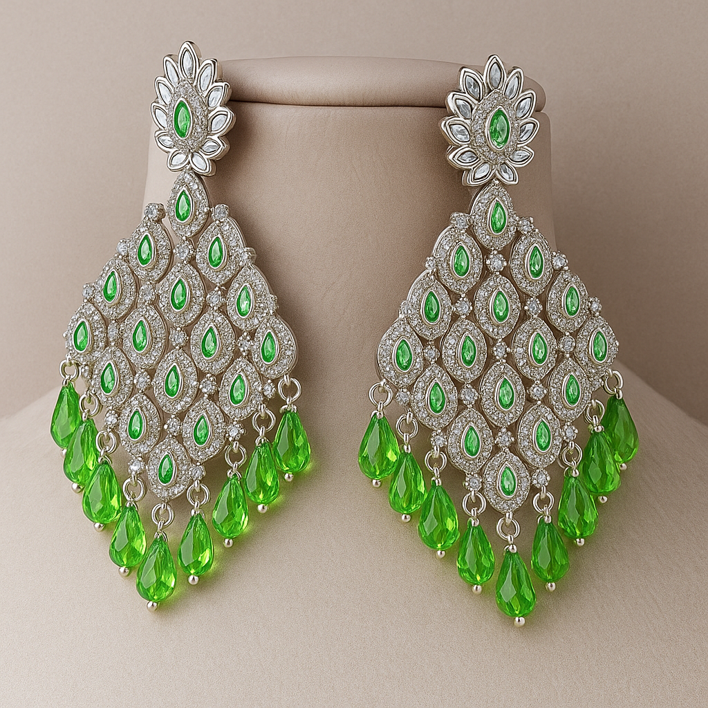 Traditional Indian Style Crystal Chandelier Earrings