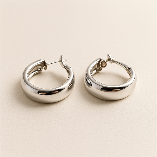 Classic Silver Hoop Earrings, Wide Band Design, Sterling Silver