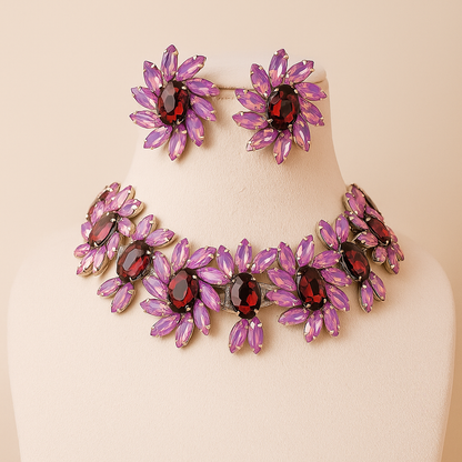 Crystal Flower Statement Necklace, Purple Iridescent Petals