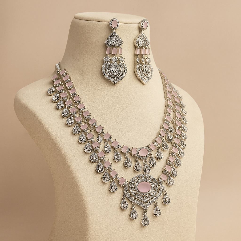 Vintage Style Crystal Necklace Set with Pink Stones